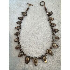 Vintage Iridescent Bronze Mother of Pearl Blister Pearl Toggle Necklace